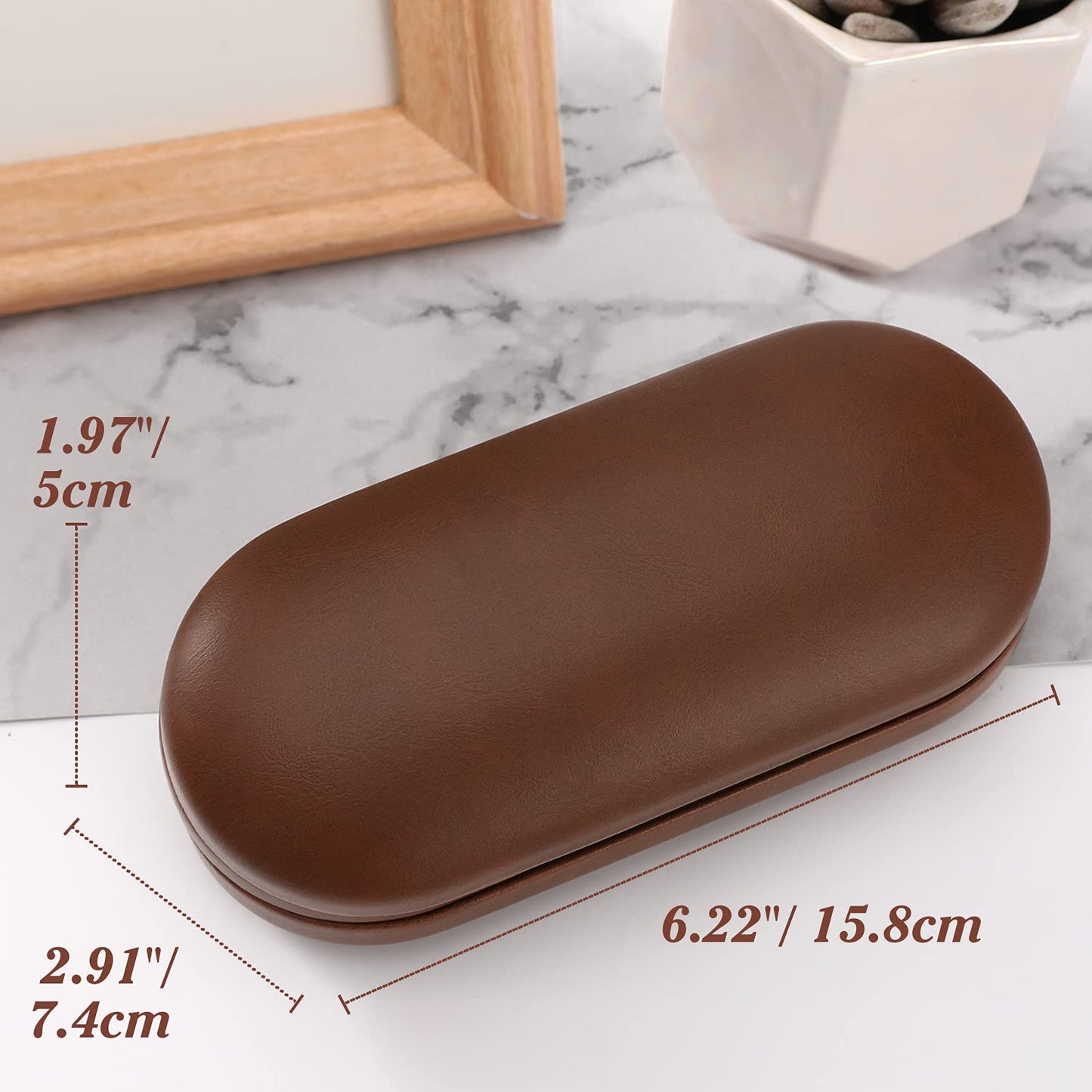 MoKo Double Eyeglass Case, Contact Lens Case with Mirror Tweezers Remover, 2 in 1 Double Sided Portable Contact Lens Box Holder Container Soak Storage Kit Sunglasses Pouch for Men & Women, Brown
