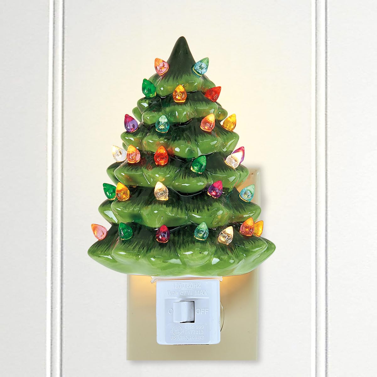 Current Christmas Night Light - Green Tree Christmas Night Light Plug Into Wall, 6" Ceramic, Holiday Decorations, Winter Home Décor
