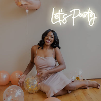 Let's Party Neon Sign, LED Neon Lights for Bedroom Wall Decor, Art Decorative Lights for Bachelorette Party, Engagement Party, Birthday Party, Living Room, Gamer Room Decor Aesthetic (Warm White)