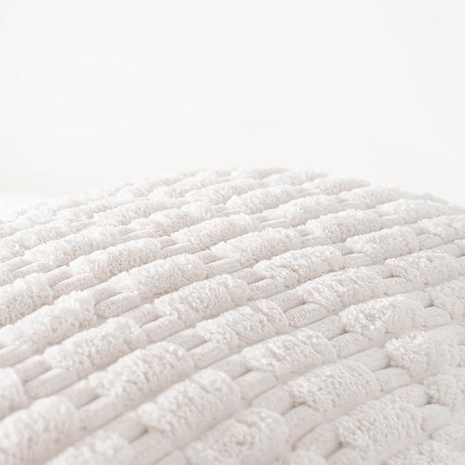 Fancy Homi Cream Boho Long Body Lumbar Decorative Throw Pillow Cover 20x54 Inch for Bed Couch Bedroom Bench, Soft Corduroy Rectangle Solid Pillow Case 50x137 cm, Rustic Farmhouse Room Decor