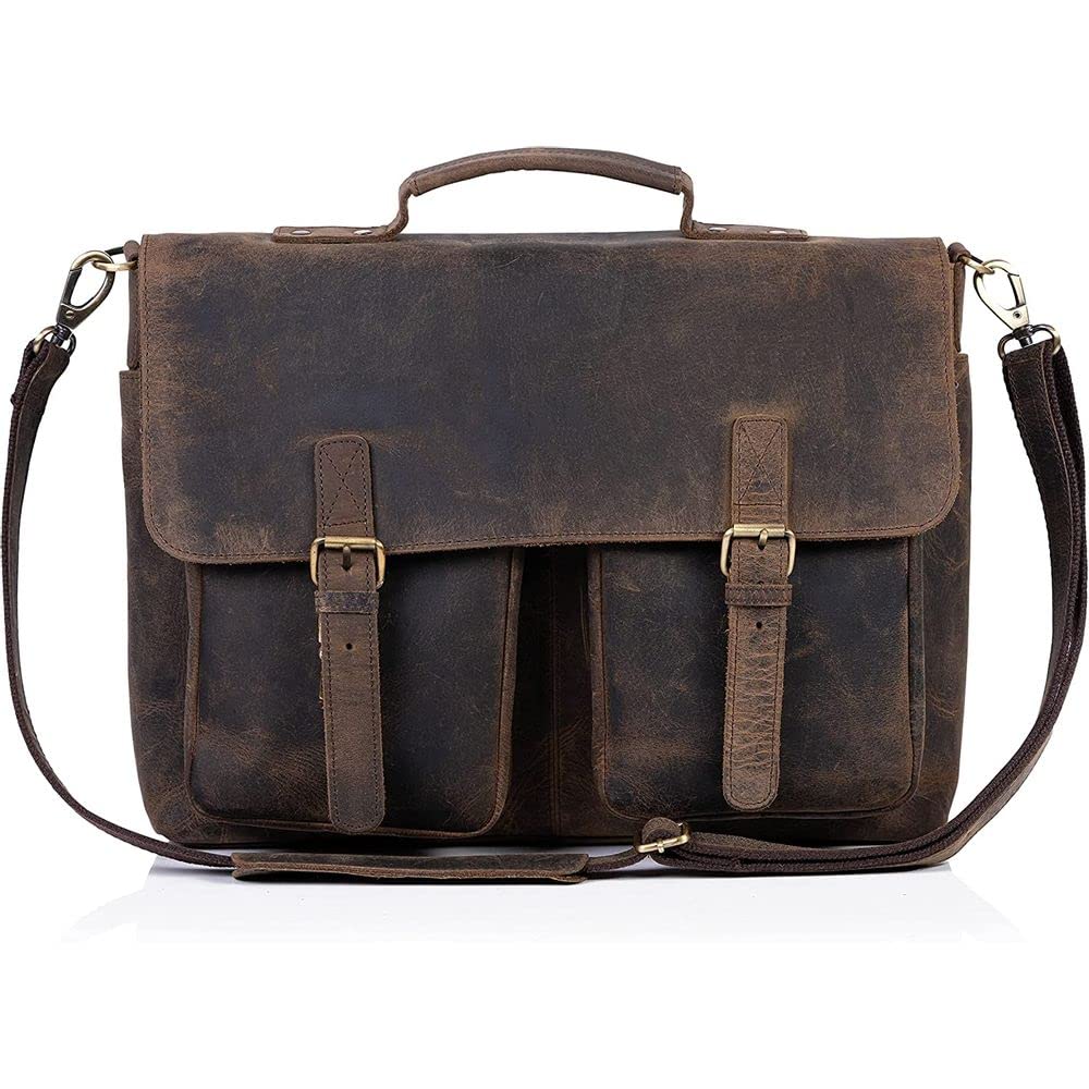 KomalC 16 Inch Leather briefcase Laptop Messenger Bags for Men and Women Best Office Satchel Bag