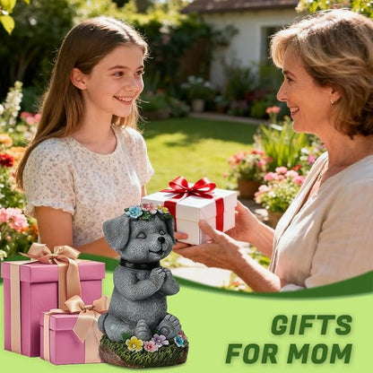 Solar Dog Statue Garden Decor with LED Lights Outdoor Dogs Decor Gifts for Women Dog Figurines for Patio Yard Garden Home Decoration