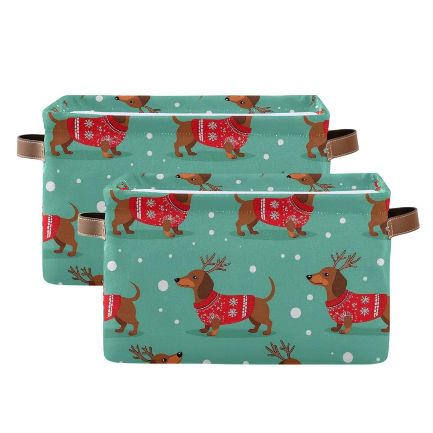 Pfrewn Christmas Winter Storage Basket Dutch Hound Dog in Christmas Pullover Collapsible Rectangular Storage Boxes Organizer Shelf Basket Toy Book Storage Bin for Nursery 1 Pack