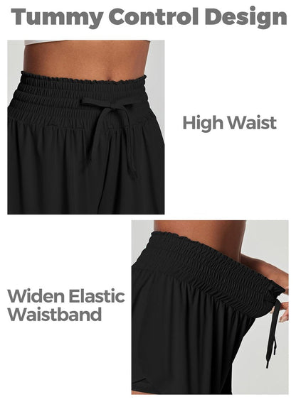IUGA Athletic Shorts for Women High Waisted Butterfly Shorts Flowy Running Workout Tennis Skorts with Pockets Preppy Clothes Black