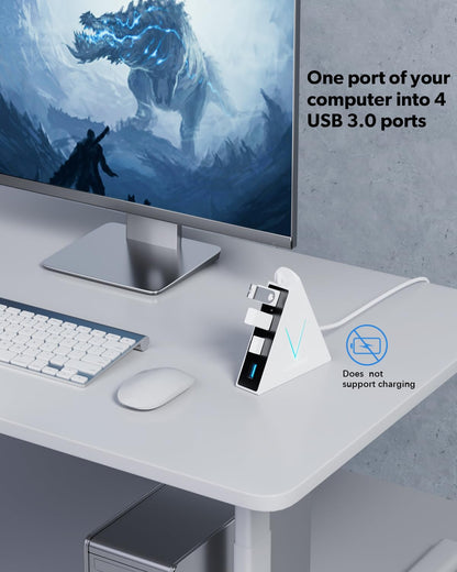 4-Port USB 3.0 Hub, FlyingVHUB Vertical Data USB Hub with 2 ft Extended Cable, for Mac, PC, Xbox One, PS4, PS5, iMac, Surface Pro, XPS, Laptop, Desktop, Flash Drive, Mobile HDD(Pink)