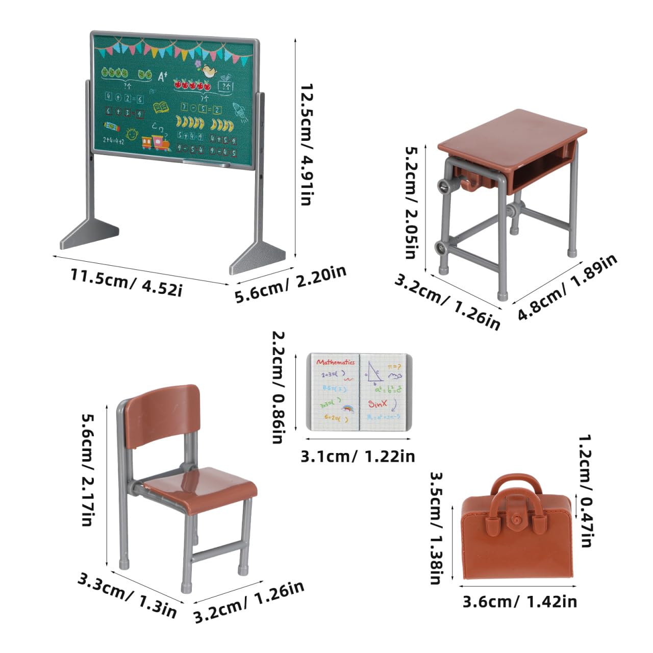 TOYANDONA 13pcs Miniature School Supplies - Doll School Supplies Mini Dollhouse Accessories Include Desk Chair Set Doll Schoolbag Blackboard Book for Miniature Classroom Furniture