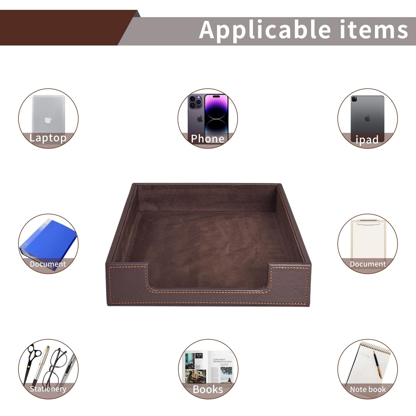 RHCSZ PU Leather Letter Tray - Load Documents Trays Front for Office Desktop Organizer - Desk Magazine, File, A4 Paper Holder - Paper Document File Holder Drak Brown (Drak Brown, A4-Tray)
