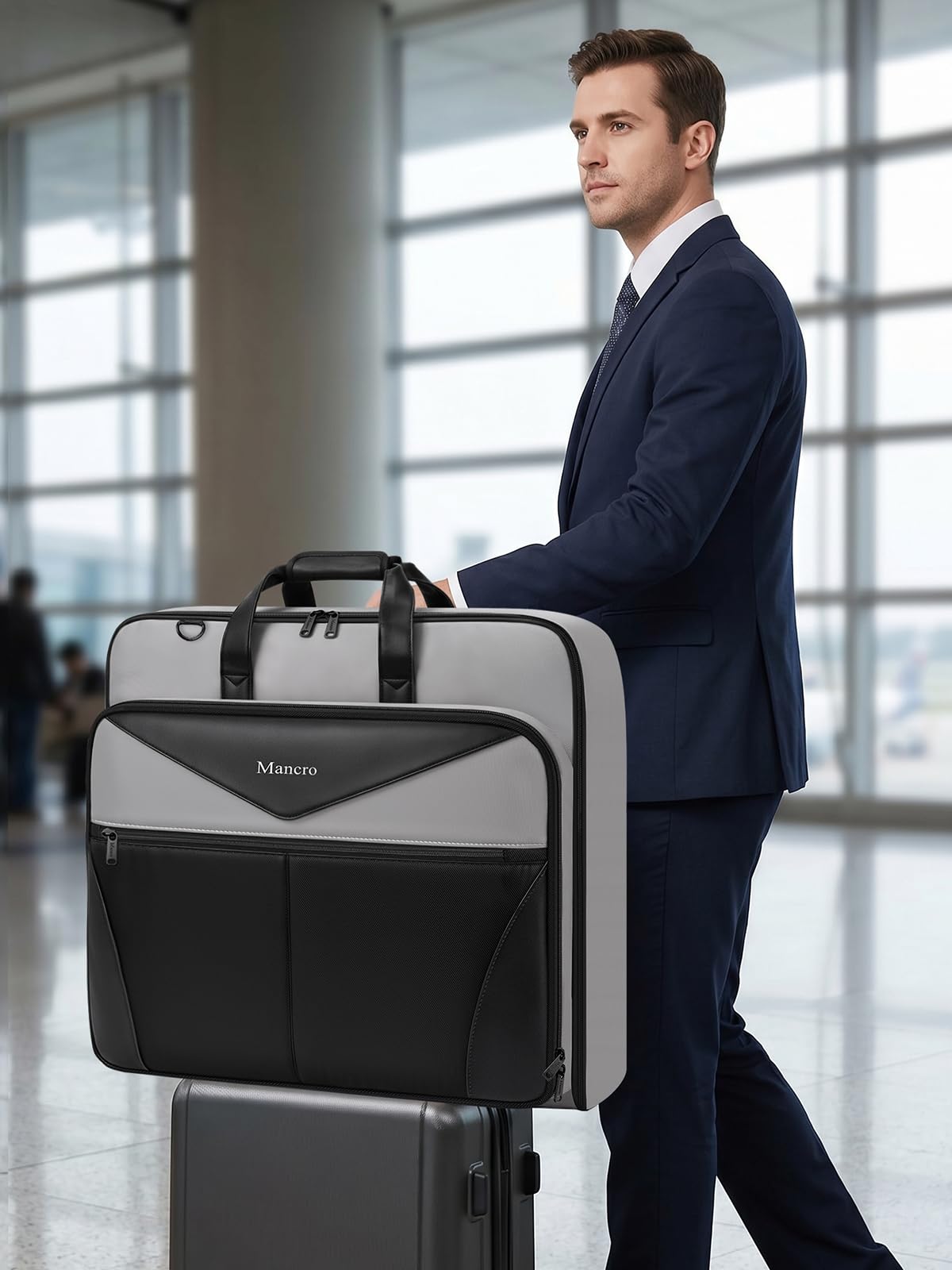 Mancro Garment Bags for Travel, Suit Bag Travel Fits 5 Suits with Shoe Pocket, Wrinkle Free Carry on Garment Bags for Hanging Clothes with Luggage Sleeve, Waterproof Suit Garment Bag for Men Women
