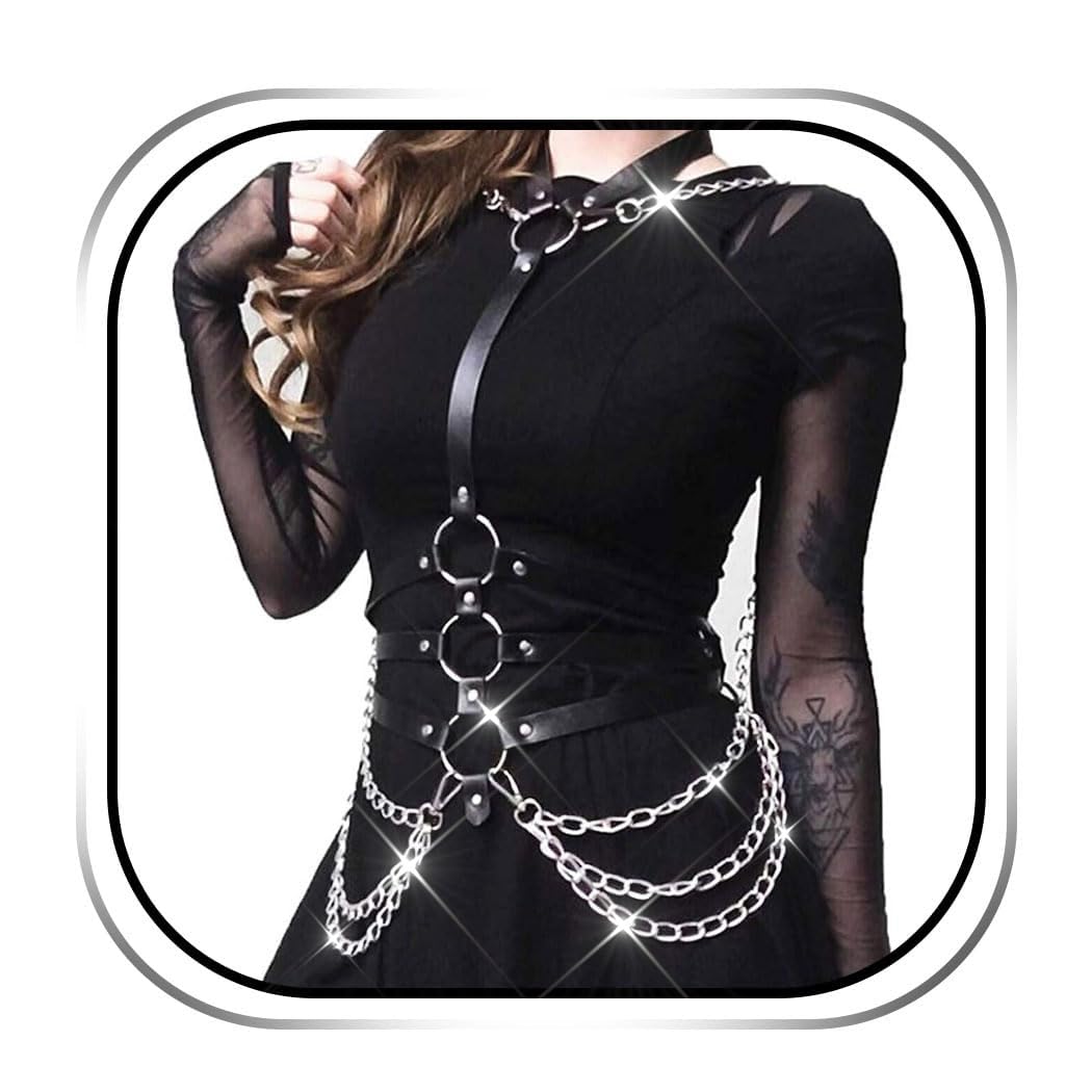 Kesvb Goth Harness Black Chest Chain Leather Harness for Women
