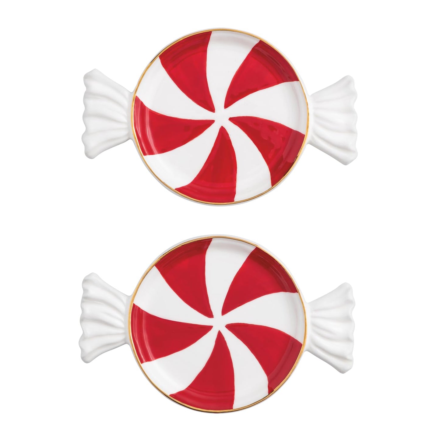 Mud Pie Christmas Red Peppermint Tidbit Plate Set of 2