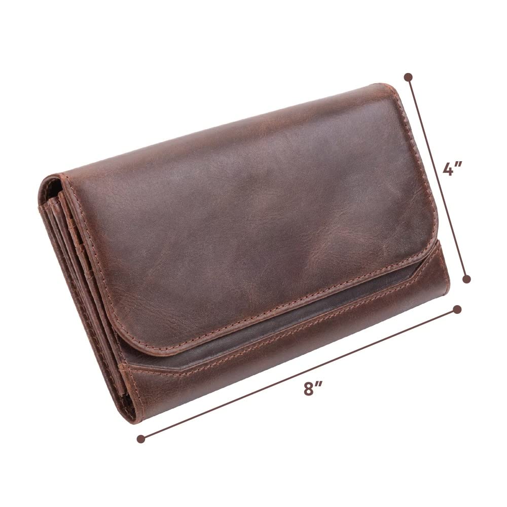 moonster Leather Wallets for Women 8x4 inch Handmade Womens Leather Wallet Brown - Genuine Leather Wallet Women -Ladies Wallets Leather - Women's Wallets - Multi Compartment RFID Wallet for Women