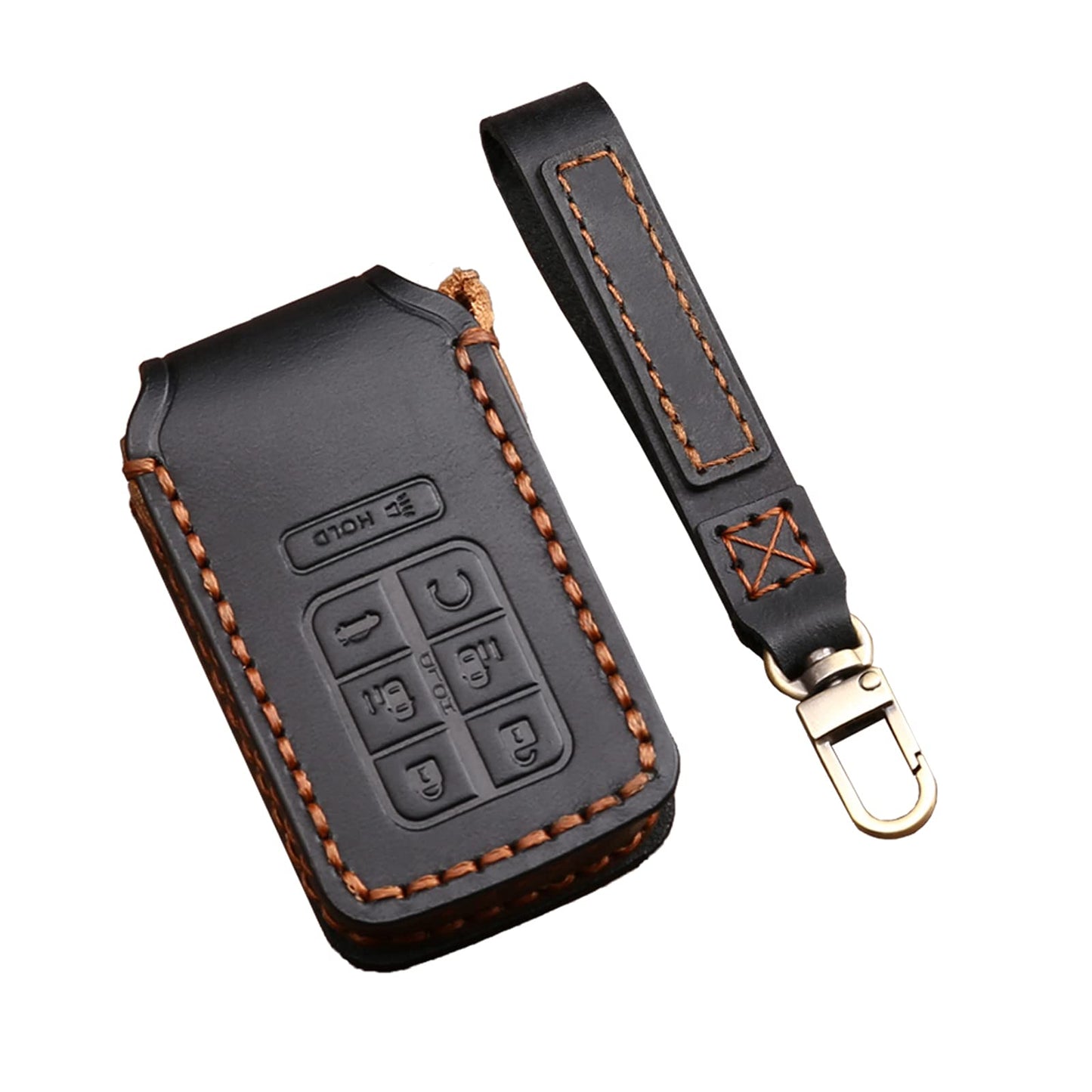 KEAIKE Key Fob Cover Fit for Honda Odyssey 2018-2024, 7 Buttons Leather Handmade Fob Case Cover Accessories with Keychain,360 Degree Protection,Black