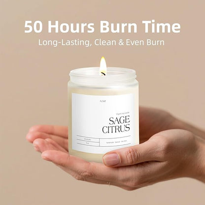 Sage Citrus Candles for Home Scented, 9oz Natural Soy Aromatherapy Non Toxic Candles with Long Lasting Fragrance & Clean Burn, Luxury Jar Candle Gift for Women, Men, Home Decoration, White