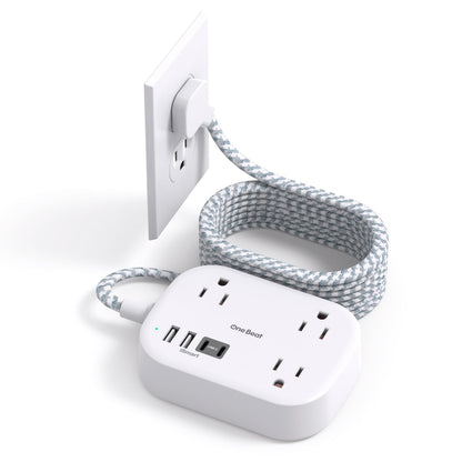 Cruise Essentials 2025,One Beat Travel Power Strip with USB C,Flat Plug Extension Cord with 3 Outlets 4 USB Ports(2 USB C),5 ft Desk Wall Outlet Extender,Non Surge Protector for Cruise,Dorm Room,ETL