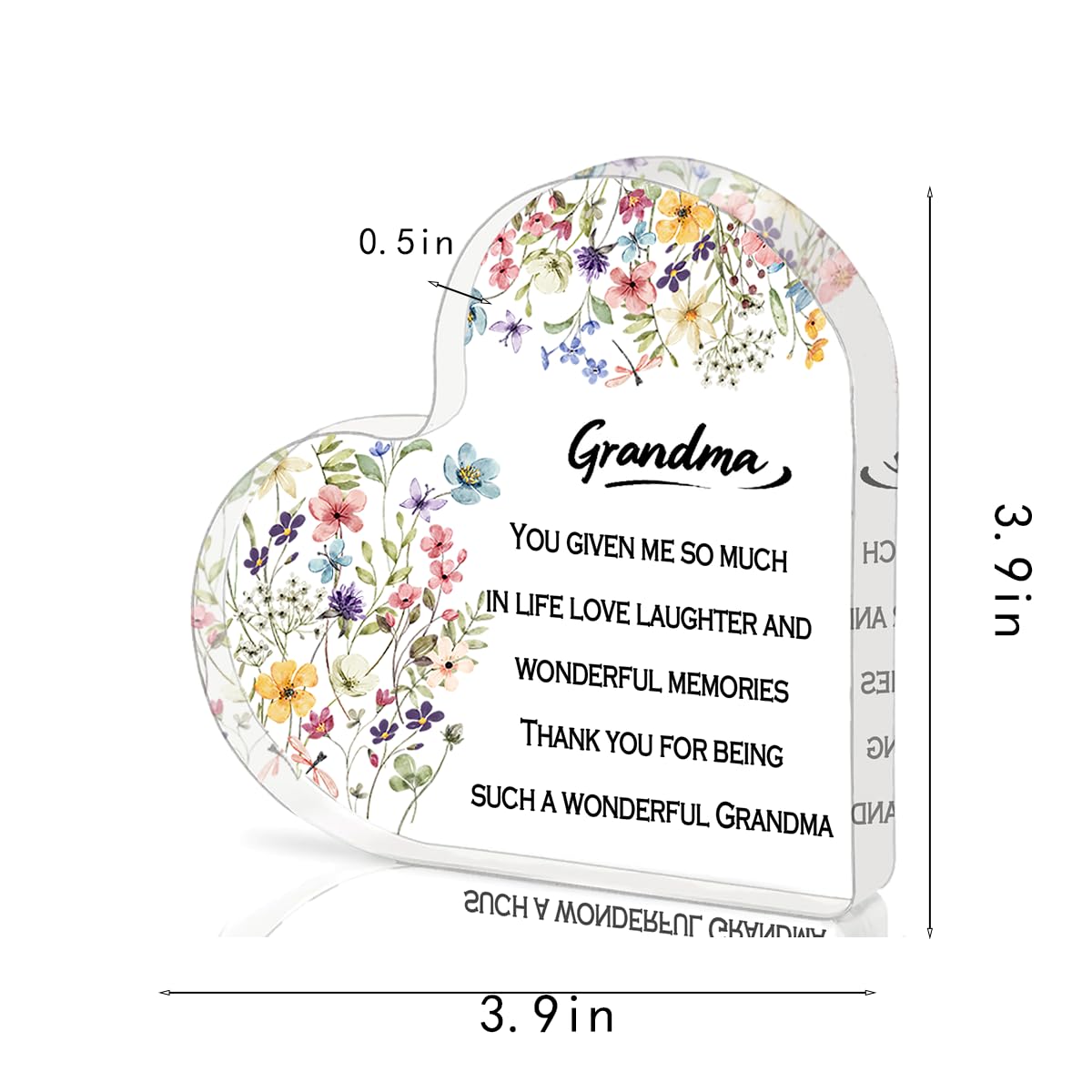 Heart-Shaped Acrylic Plaque, 3.9x3.9 Inch Decorative Sign - Grandparents Day, Birthday, Christmas | Personalized Keepsake for Grandmother, Home & Kitchen Wall Decor, Ideal for Grandma Gifts & Grandparents Day Gifts
