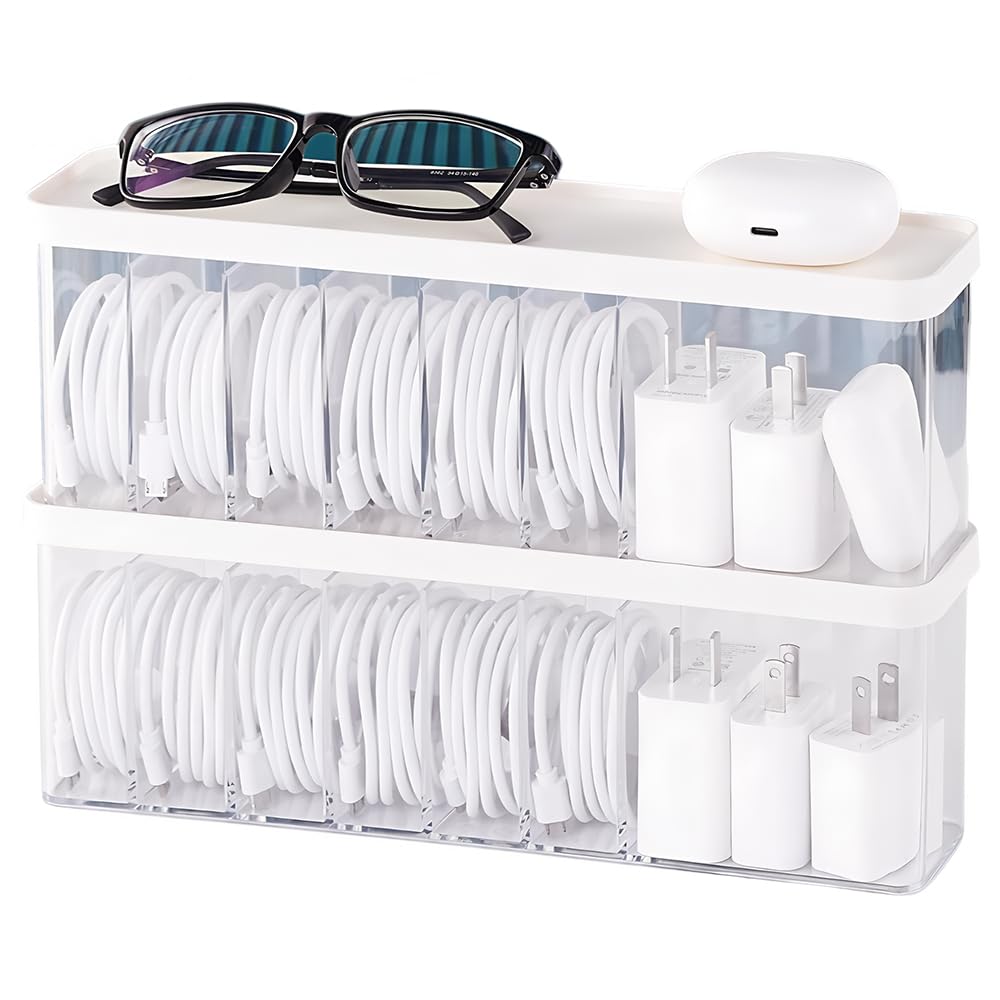 Nkocvew Charger Cable Cord Storage Organizer Box - 2 Pack With Lid - Easy Storage Without Cable Ties