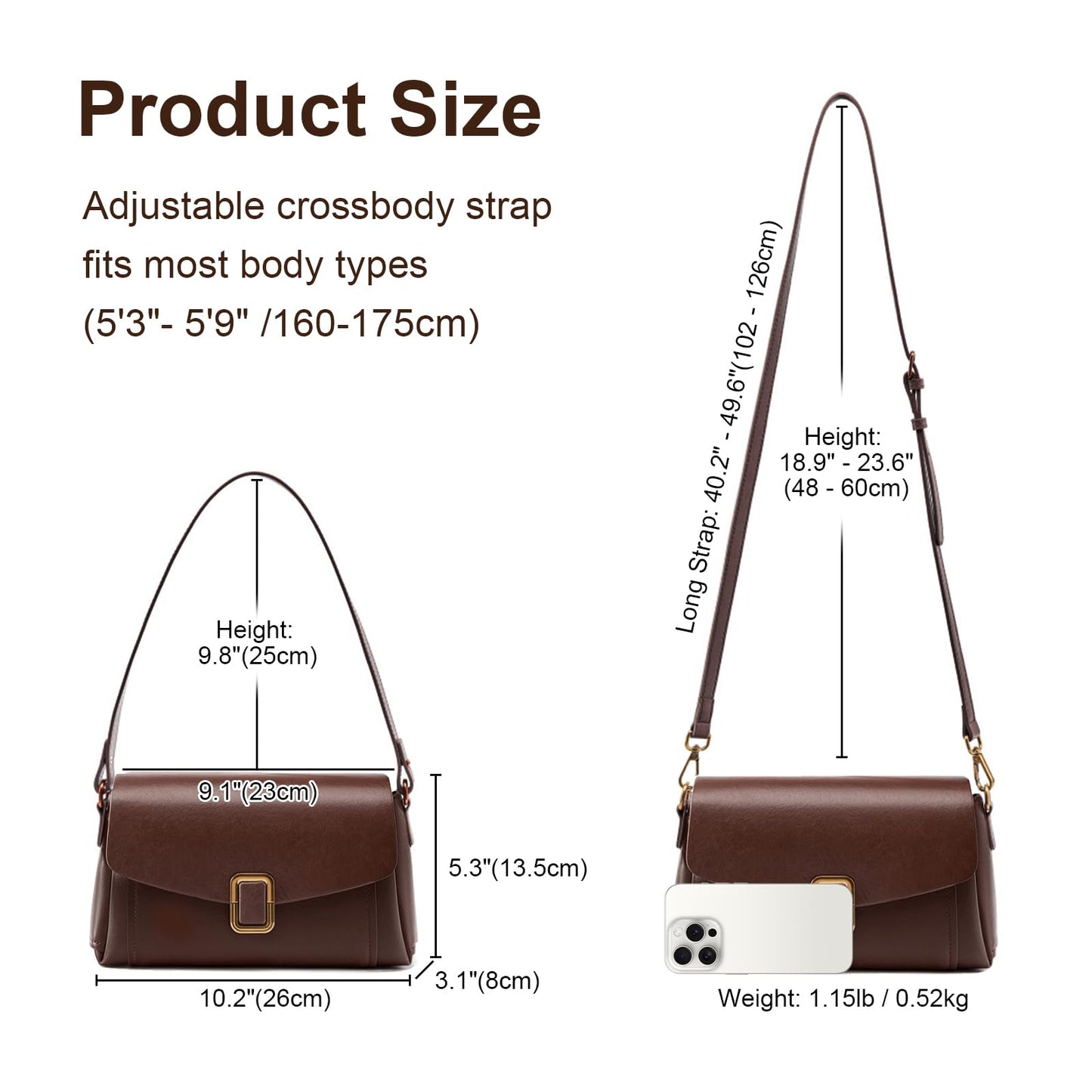 MoreFarther Genuine Leather Crossbody Bag for Women, Removable Satchel Adjustable Shoulder Bag (Chocolate)