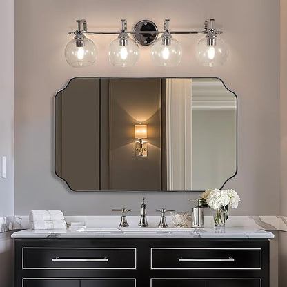 ANDY STAR 4-Light Bathroom Vanity Light, Chrome Wall Sconce, Anti-Rust Metal Bathroom Light with Hight-Quality Clear Glass, Bath Wall Lamp for Mirror, Kitchen, Living Room, Bedroom, Hallway, 30.5"