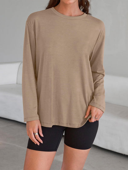 Trendy Queen Womens Oversized Long Sleeve T Shirts 2025 Basic Crewneck Tee Fall Tops Casual Workout Y2K Clothes Khaki M