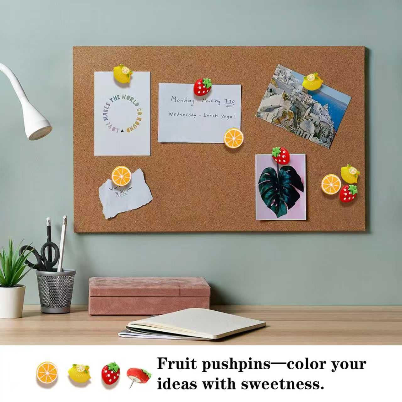 Fruit Themed Creative Thumbtack, 30 Cute Push Pins for Oranges Lemons Strawberries Decorative Push Pins for Bulletin Boards Photo Walls Cork Boards and Notebooks