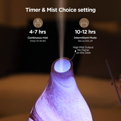 Essential Oil Diffuser Hand Blown Glass Aromatherapy Diffuser - Ultrasonic Cool Mist Scent Aroma Diffuser, Whisper Quiet with Auto Shut-Off, Timer Setting &7 Colors Night Light for Home