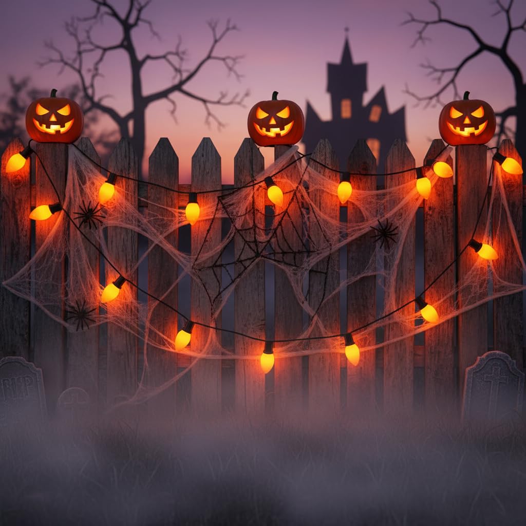 Pallerina C9 LED Orange Halloween Lights, 25 Foot 26 Bulbs String Lights, 120V Energy Saving, IP44 Weather Resistant Connectable Lights for Patio, Roofline, Garden, Festival Decoration