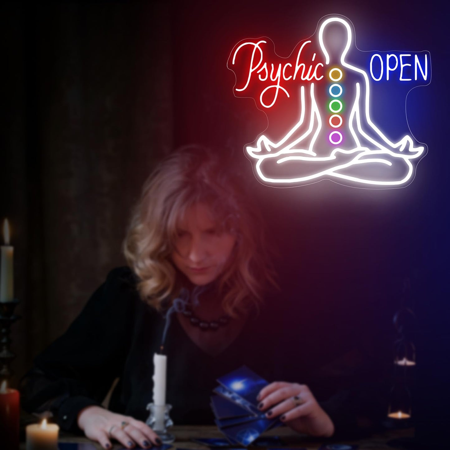 Psychic Open Neon Sign Charka Neon Light, Yoga Led Sign, Exercise Room Wall Decor, Buddha Lotus, Pilates Studio Art Meditation Room Wall Art Yoga Lover Gift, Psychic Chakras Healing Exercise, 20"*x17.3"