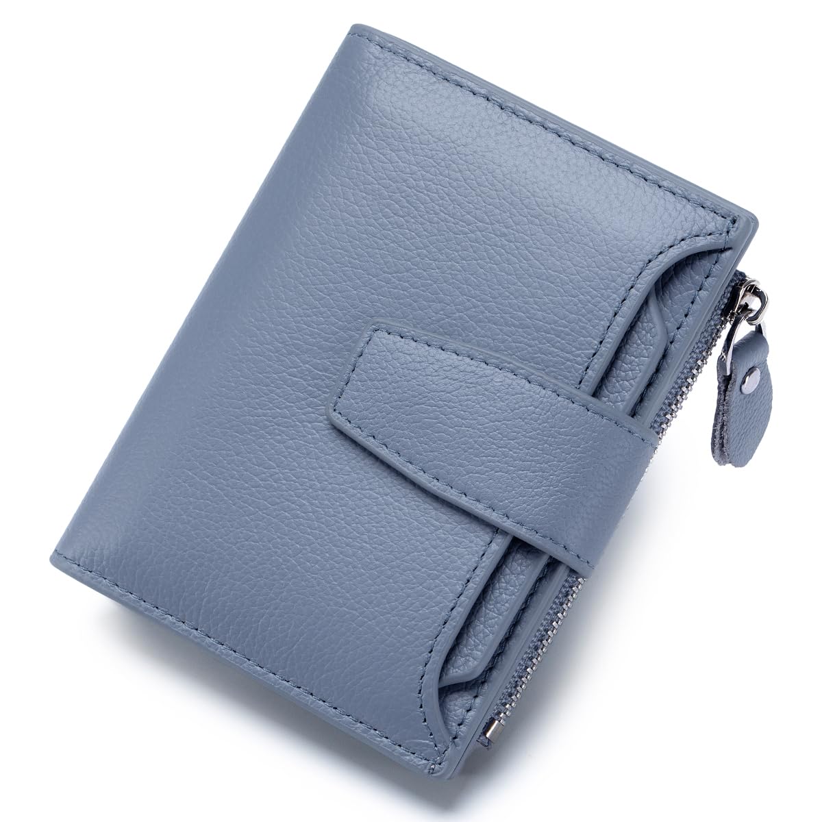 FREYAMIRA Rfid Blocking Wallet for Women Bifold Leather Wallet Compact Card Holder with Zipper Coin Pocket & 4 ID Windows,Blue