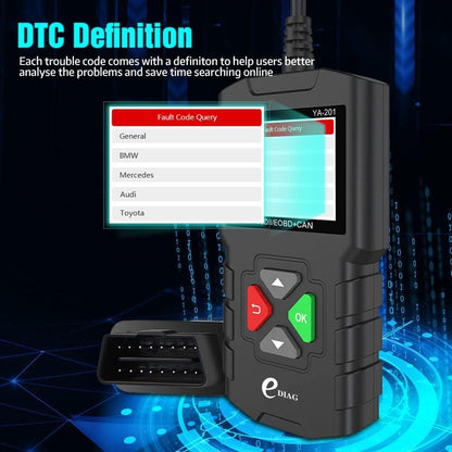 EDIAG YA-201 Obd2 Scanner, Full OBD2 Modes Check Engine Code Reader After 1996 All OBDII/EOBD/KOBD/CAN Cars, O2 Sensor EVAP Systems, Battery Test,Live Data Stream,Plug & Play