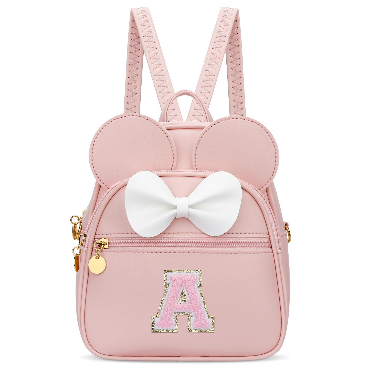 KKXIU Girls Initial Bowknot Cute Mini Backpack for Toddler, Travel Small Girl Backpacks, Personalized Birthday Gifts for Little Girls and Kids(A, Pink)
