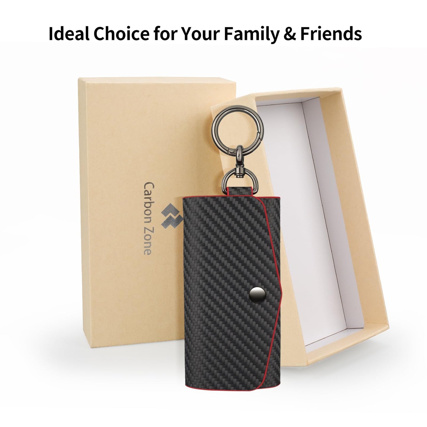 Leather Keychain Wallets Portable Key Holders Pouch Multiple Key Organizer, Key Holder with 6 Hooks for Men or Women,Carbon Fiber Pattern,Red
