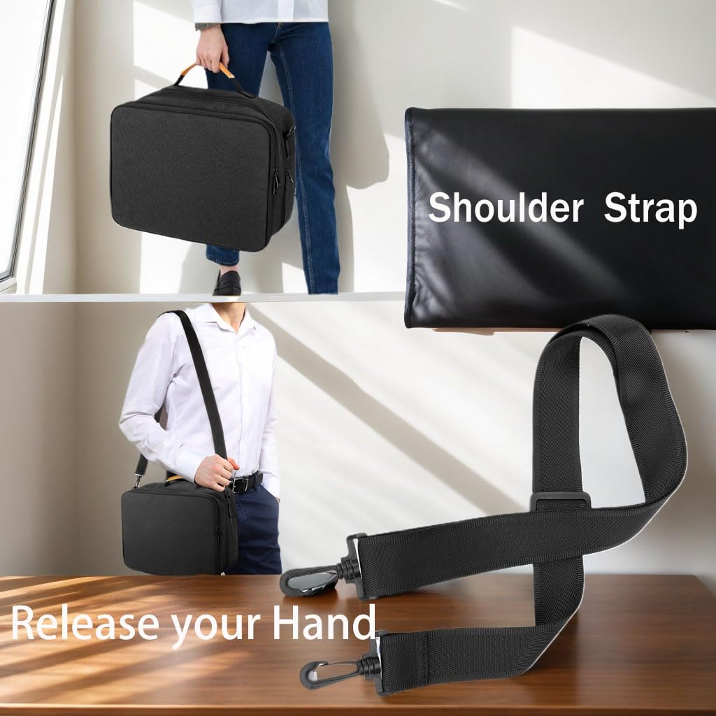 Extra Large Electronics Organizer Travel Case, Cable Organizer Bag with Shoulder Strap, Electronics Accessories Storage Double Layer Bags for Cord, Tablet, Headphone, Charger, Tools, DJ Gifts-Black