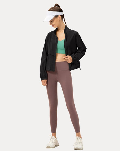 Locachy Women's Lightweight Zip Up Athletic Jacket Stand Collar Windproof Sun Protection Workout Outdoor Jacket Black S