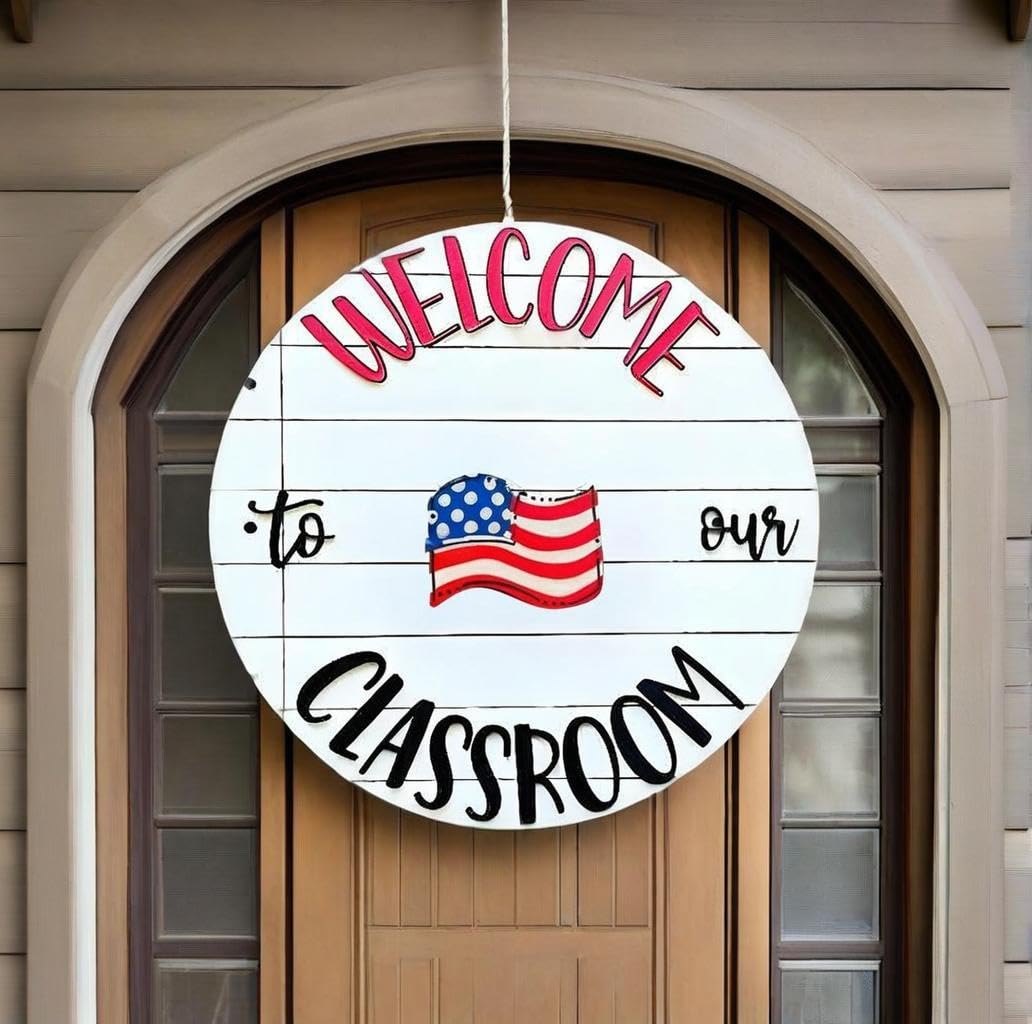 Welcome to Classroom Front Door Decoration Sign, Seasonal Door Sign,- Interchangeable Wooden Plaque for Classroom/Home, DIY Wall Decor for Christmas Holidays & Back-to-School (B-12 Patterns)