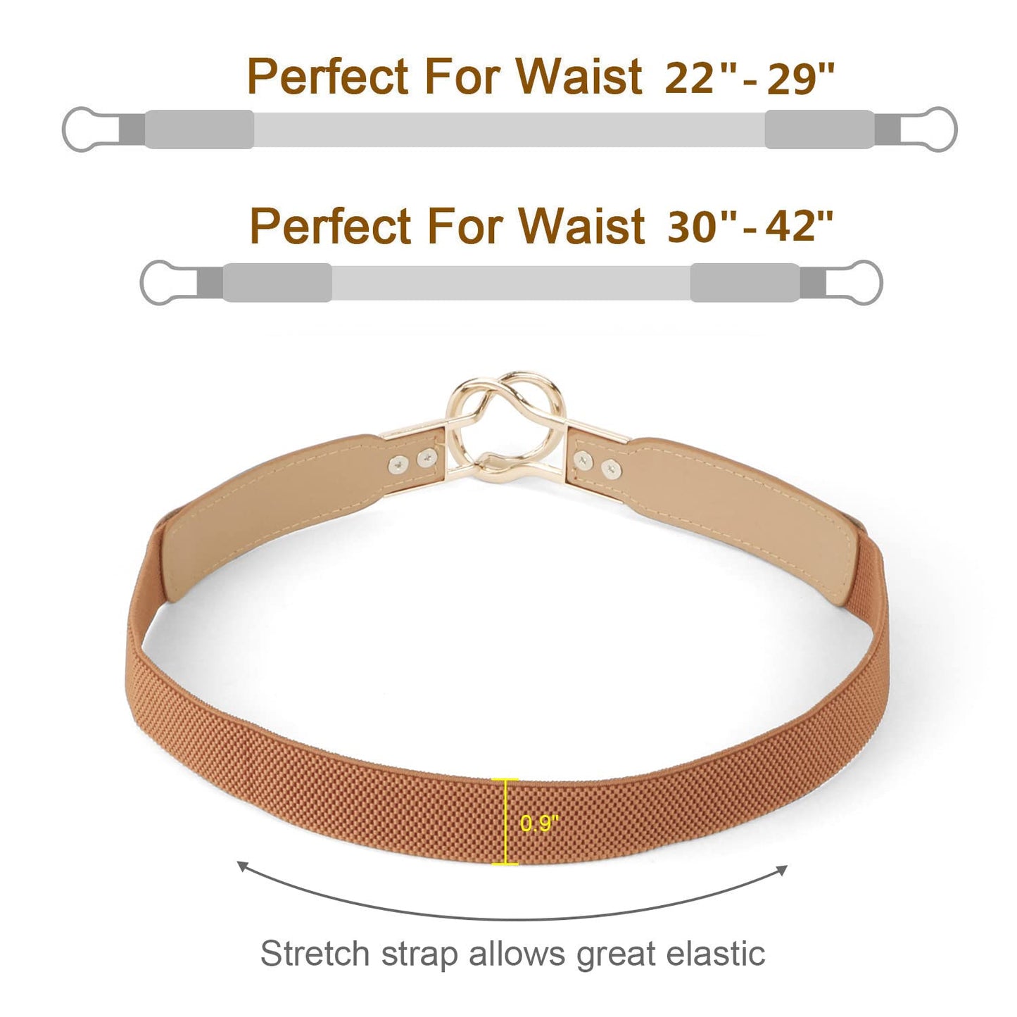 WERFORU Women Skinny Belt for Dresses Retro Stretch Waist Belt with Gold Buckle Set of 4,Black+Brown+Blue+Beige
