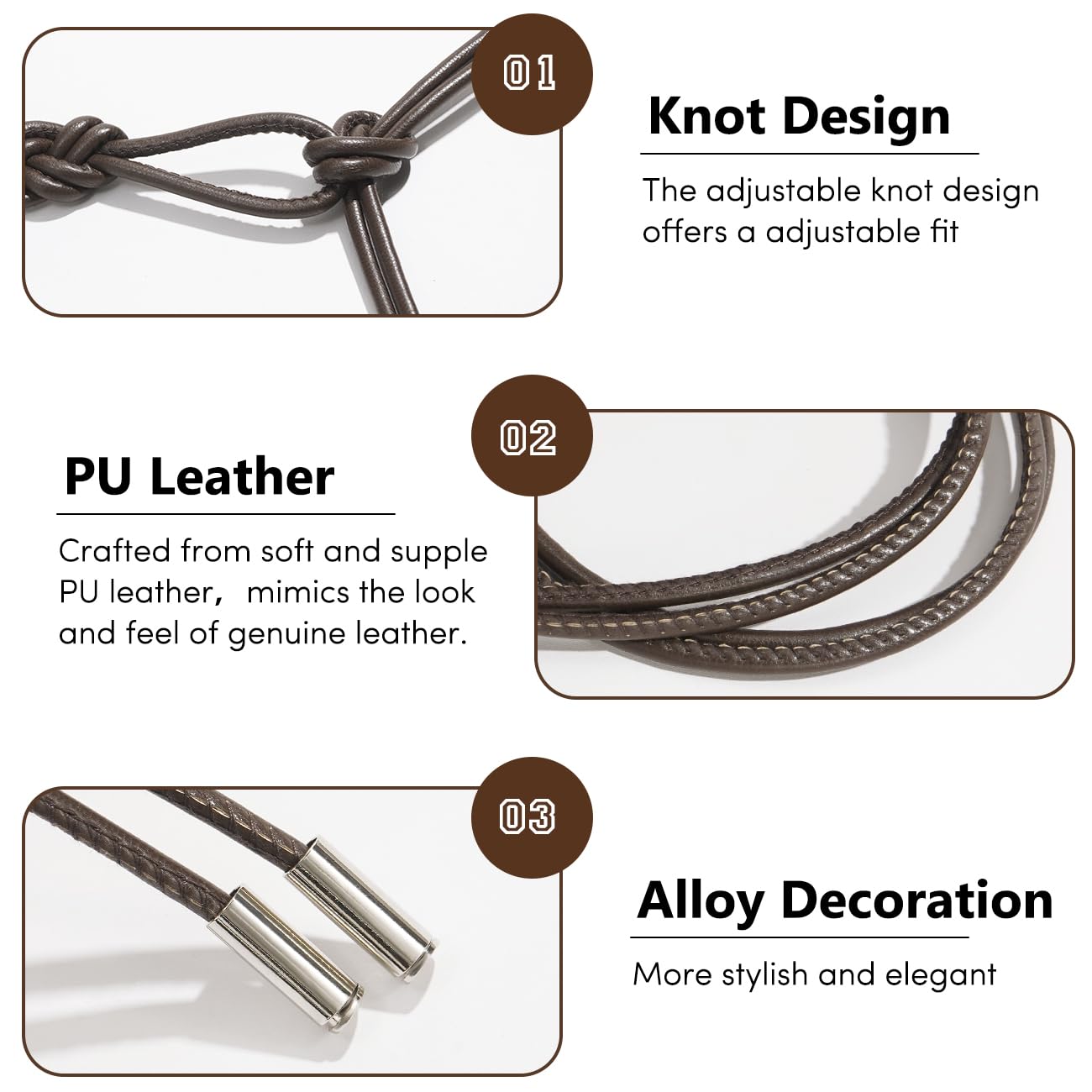 JUXCOKO Women's Knotted Thin Waist Belt PU Leather Skinny Belts for Dresses Pants(Plaited Hair-Coffee)
