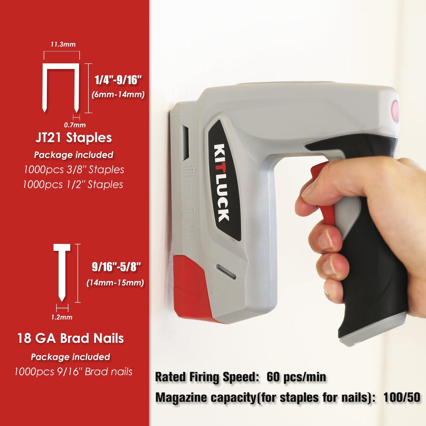 KITLUCK Electric Staple Gun, 2-in-1 Cordless Brad Nailer, 4V Electric Stapler Kit with 2000 Staples and 1000 Nails, USB Charger, 2000mAh Li-ion Battery for Home Use, Wood, Fabric, DIY