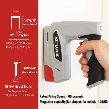 KITLUCK Electric Staple Gun, 2-in-1 Cordless Brad Nailer, 4V Electric Stapler Kit with 2000 Staples and 1000 Nails, USB Charger, 2000mAh Li-ion Battery for Home Use, Wood, Fabric, DIY