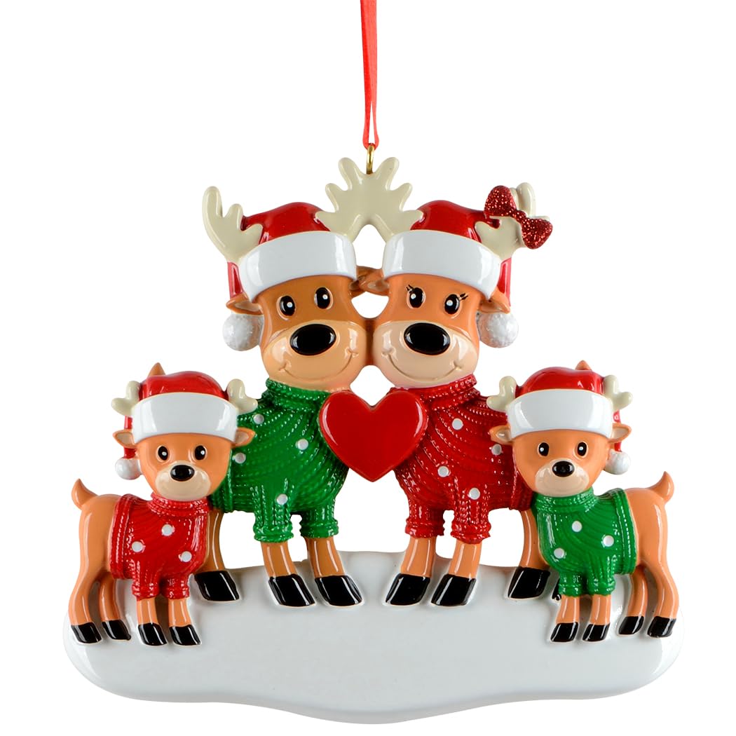 Personalized Sweater Reindeer Family of 4 Christmas Ornament - Christmas Tree Decoration