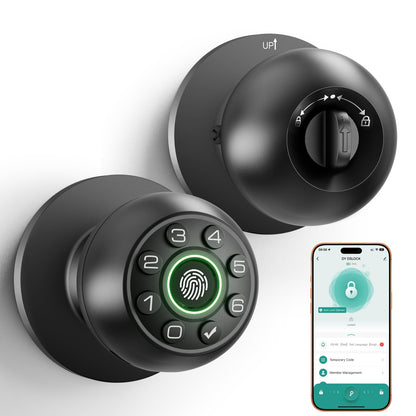 Fingerprint Door Lock - Smart Door Knob, Biometric Door Lock with Keypad Passcode Door Handle for Bedroom Home Office (Black)