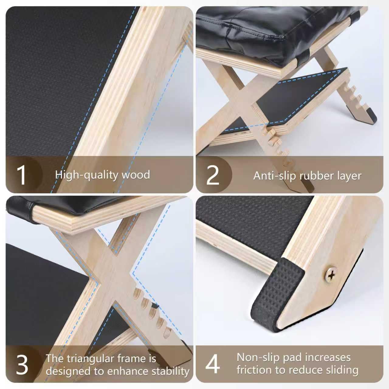 Adjustable Double Step Under Desk Footrest with 5 Height Options, Ergonomic Foot Rest Stool with Black Cushion for Office Home, Ottoman for Work and Computer Gaming Comfort.