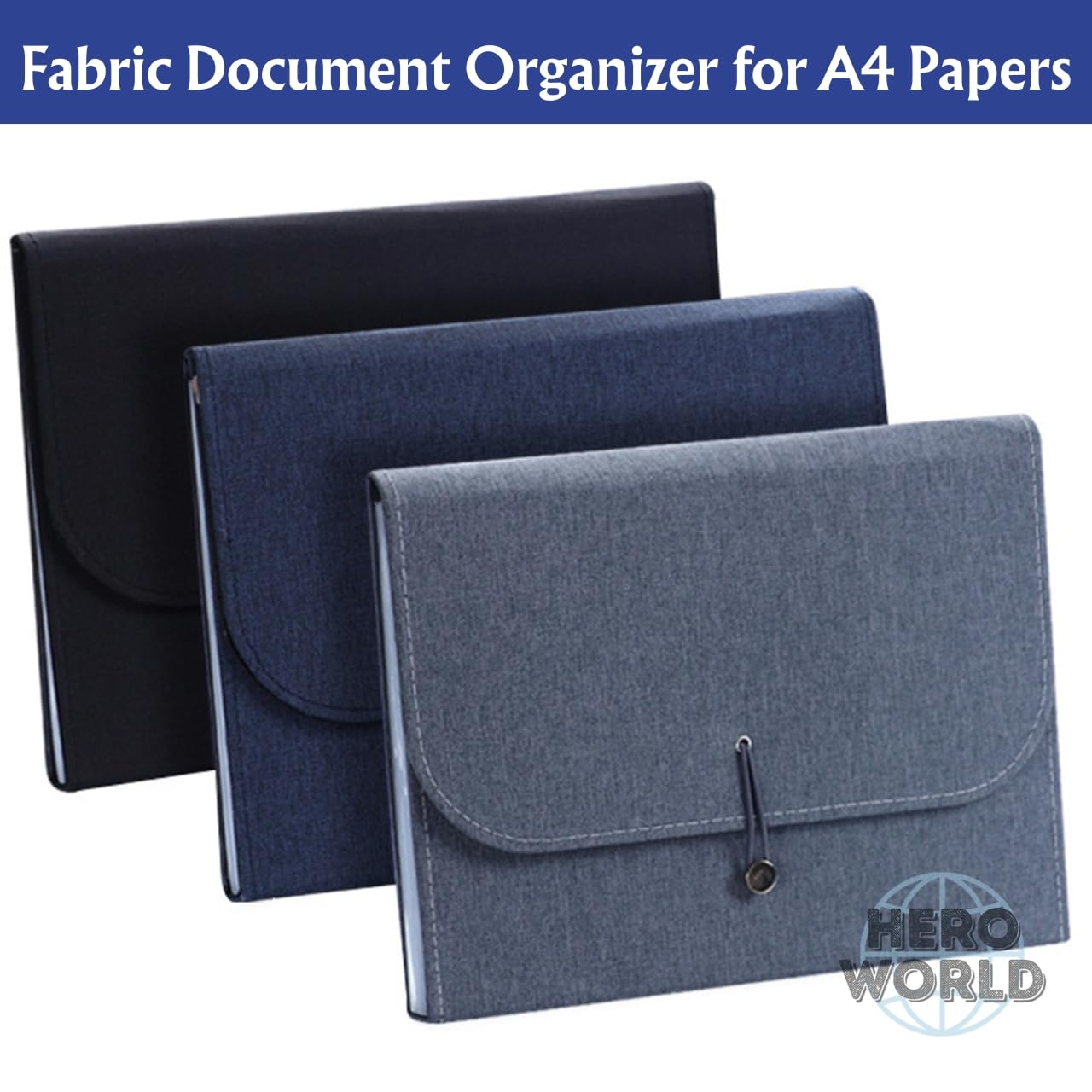 Fabric Expanding File Folder Document Organizer A4, 13‑Pocket Indexed File Case (Gray)