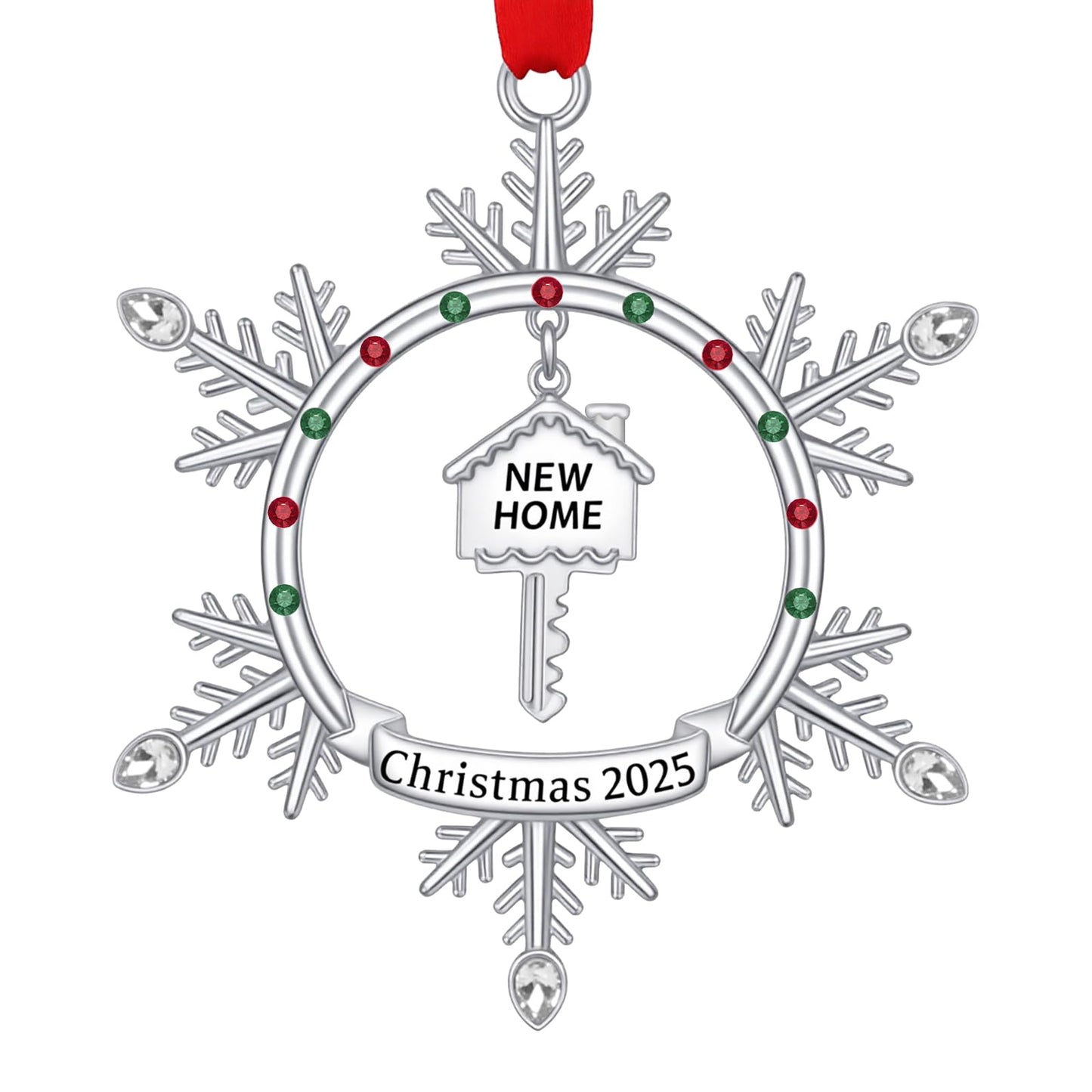 New Home Christmas Ornament 2025, First Christmas in New Home Snowflake Ornament with Key Design, Housewarming Gift for New Homeowners, Metal Xmas Tree Decoration Keepsake