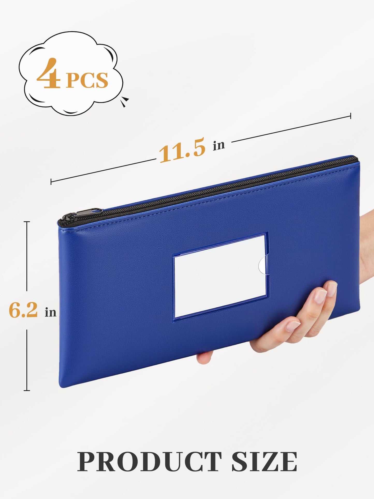 SMARTAKE Money Bags with Zipper, 4-Pack Bank Bags with Label, Waterproof Leather Money Pouches, for Cash Coin Bill Invoice Deposit Receipt Storage and Organize, 11.5 x 6.2 Inches (Blue)