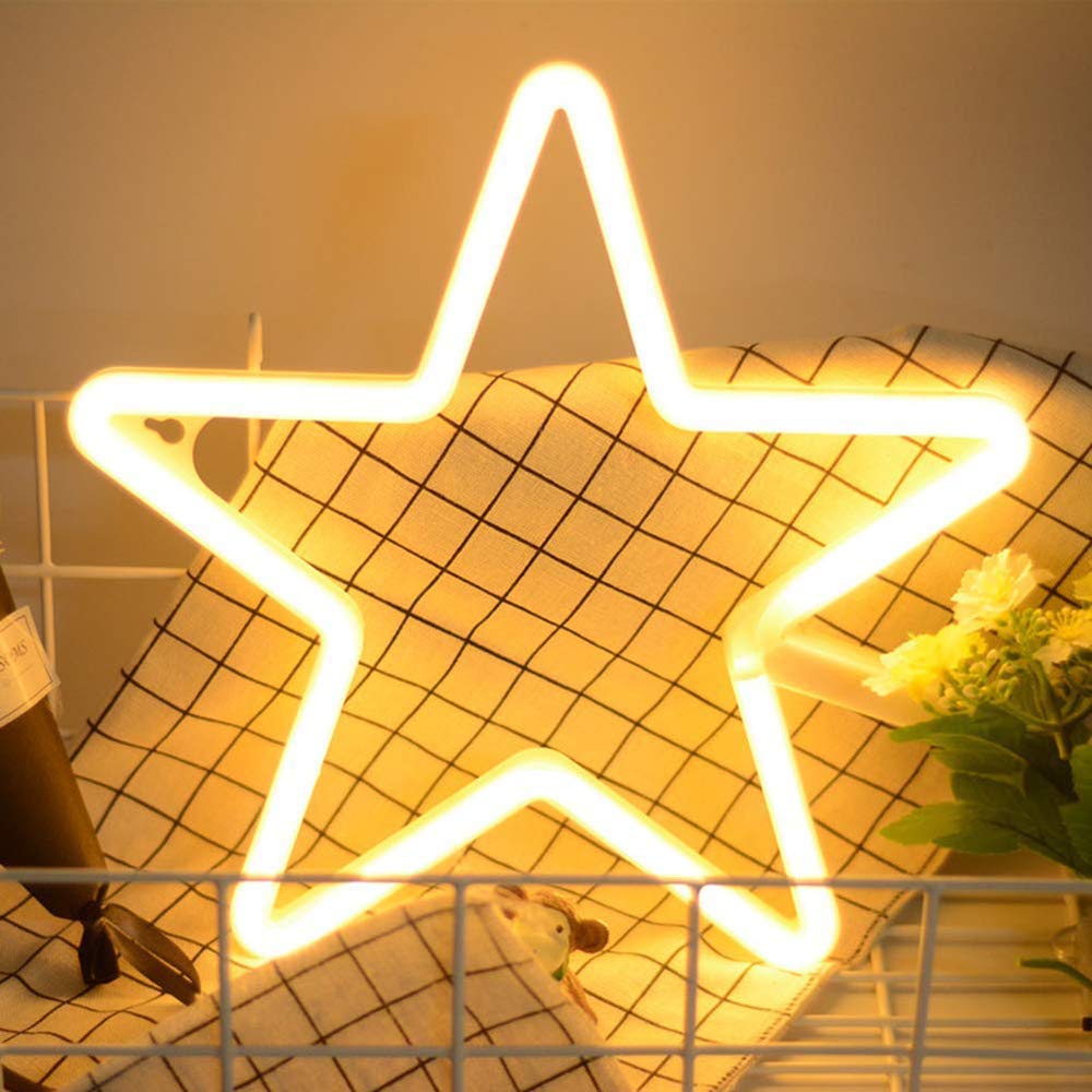 ENUOLI LED Neon Sign Star Neon Lights Warm White Neon Wall Light Star Night Light LED Lights Wall Decoration Art for Girls Bedroom Living Room Christmas Party as Kids Gift