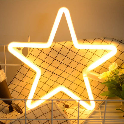 ENUOLI LED Neon Sign Star Neon Lights Warm White Neon Wall Light Star Night Light LED Lights Wall Decoration Art for Girls Bedroom Living Room Christmas Party as Kids Gift