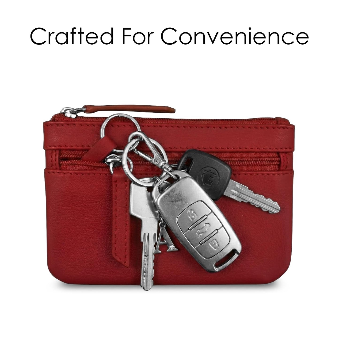 ili New York Mini Leather Coin Purse, Compact Genuine Leather Pouch with Key Ring & RFID Protection, Used for Coins, Keys and Cards, Ideal for Travel and Everyday Carry, Red