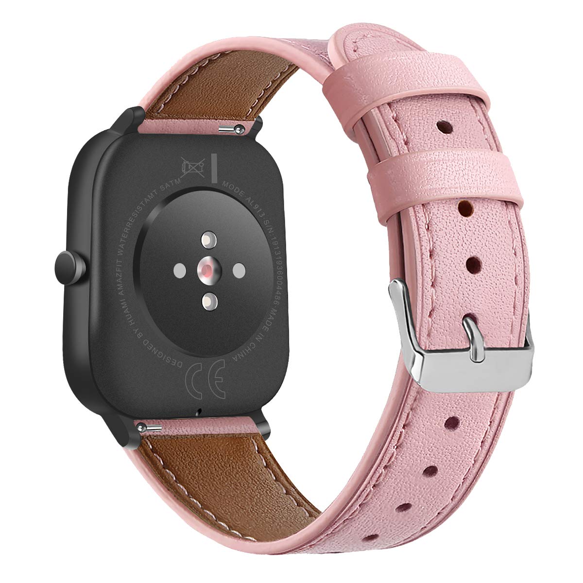 FitTurn Leather Band Compatible with Veryfit IDW13 IDW16 IDW17 IDW19 IDW20 IDW21 IDW23 IDW25 IDW26 IDW28 Smart Watch Genuine Leather Replacement 22MM Sport Wrist Strap Bracelet with Stainless Metal Buckle (Pink,White)