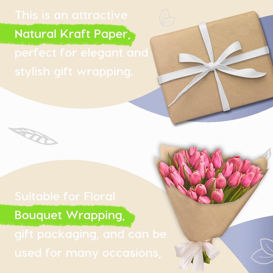 SMART&CASUAL 36" x 2,520" (210') Brown Kraft Craft Paper Roll for Gift Wrapping Bulletin Board Bouquet Flower Kids Art Packing Parcel Table Covering 70GSM 50LB (Brown, 36" x 210')