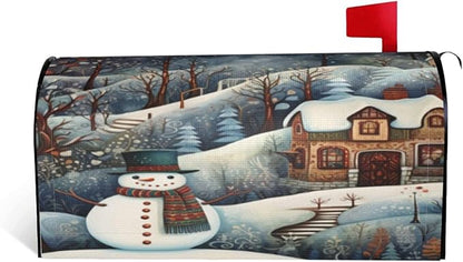 DADABULIU Mailbox Covers Snowman Forest Winter House Snowman Forest Winter House Magnetic Letter Post Box Cover Standard Size 21 x 18 Inch Garden Yard Home Decorative
